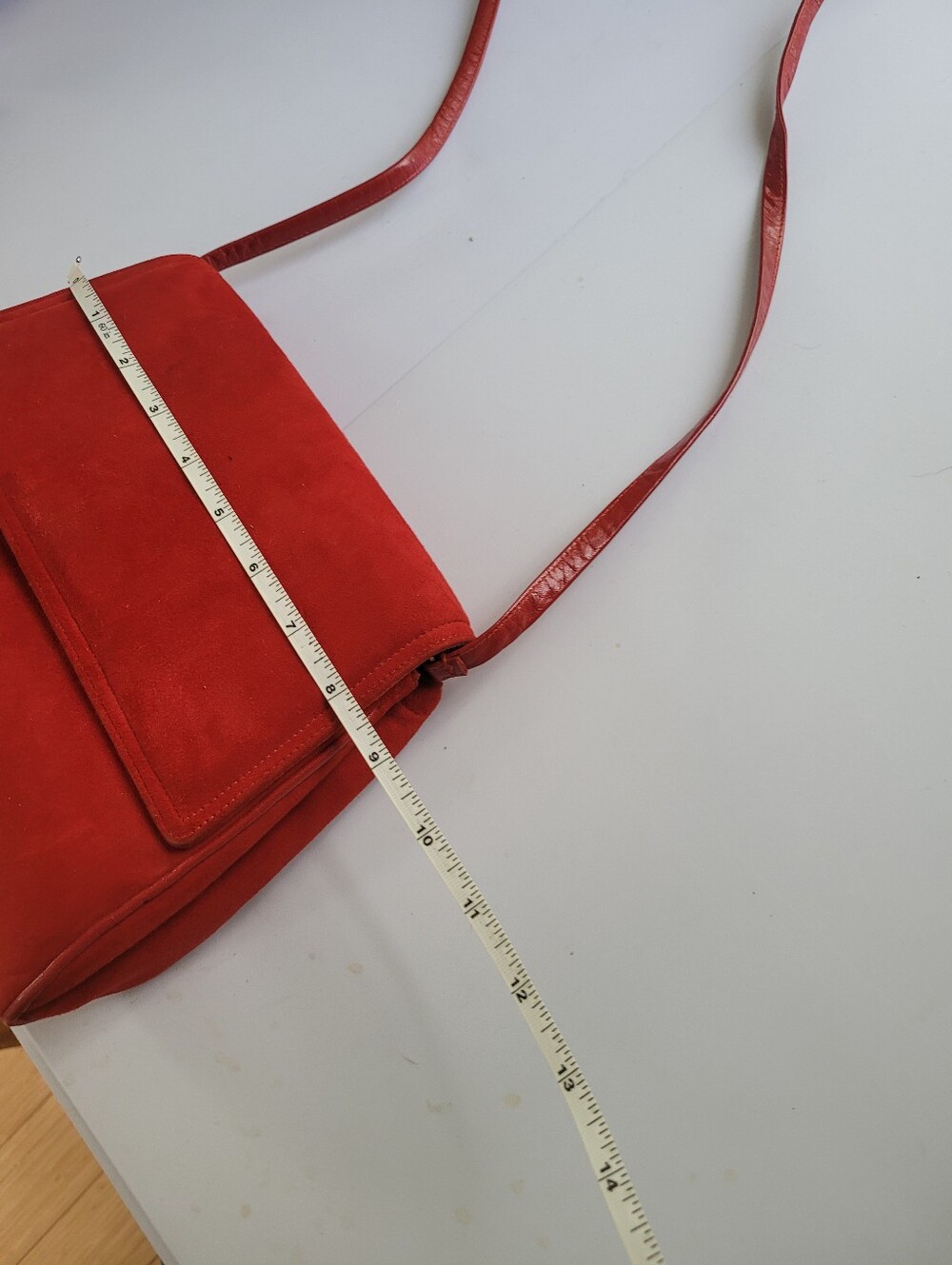 VTG Frenchy Of California Red Suede Crossbody Bag with Flap - Women Like Khaite - Picture 6 of 8